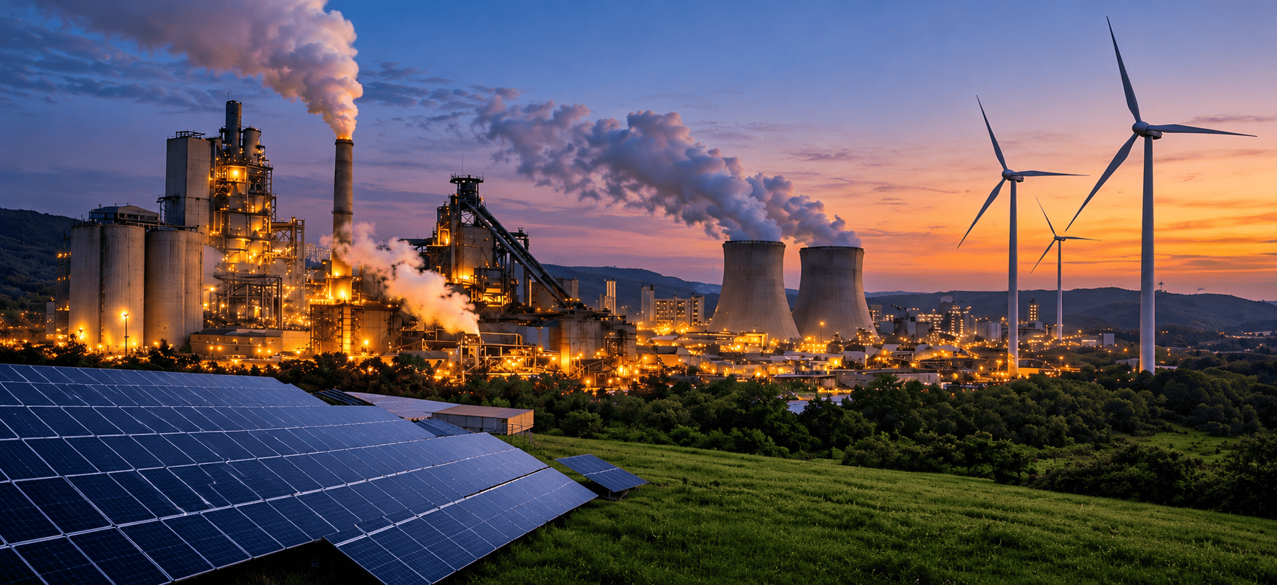twilight industrial renewable energy landscape